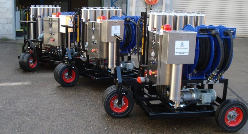 FM71032 Mobile filtration systems prior to shipment to Indonesia to filter wheel motor oil in a fleet of Komatsu 930E's